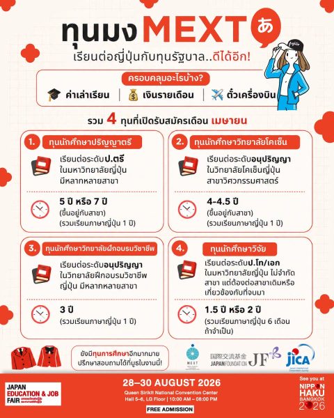 ทุนมง Mext มากมายจากญี่ปุ่น มารู้จักได้แล้วที่งานนิปปอนฮาคุ